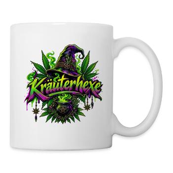 Kräuterhexe mit Hanfblatt und Hexenhut - Tasse - Weiß - Rechts