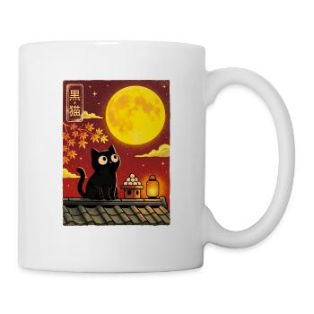 Schwarze Katze unter Vollmond - Tasse - Weiß - Rechts