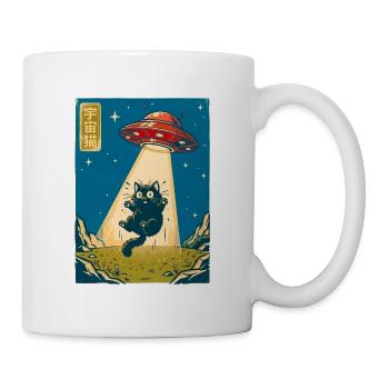 Retro Weltraumkatze UFO Poster - Tasse - Weiß - Rechts
