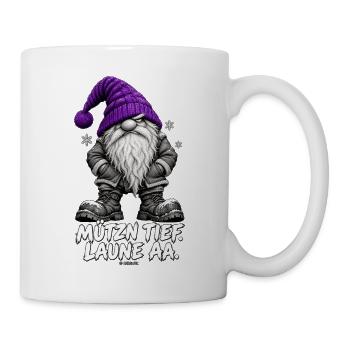 Wintergnom mit violetter Mütze Weihnachtswichtel - Tasse - Weiß - Rechts