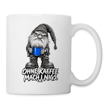Grummelgnom mit blauer Kaffeetasse Weihnachtswicht - Tasse - Weiß - Rechts