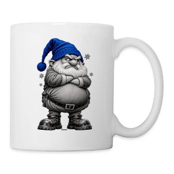 Grimmiger Weihnachtsgnom in Blauer Mütze - Tasse - Weiß - Rechts