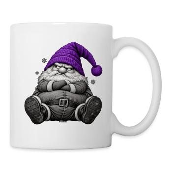 Weihnachtswichtel mit lila Wintermütze - Tasse - Weiß - Rechts