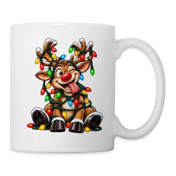 Tanzendes Rentier mit Lichterketten - Tasse - Weiß - Rechts