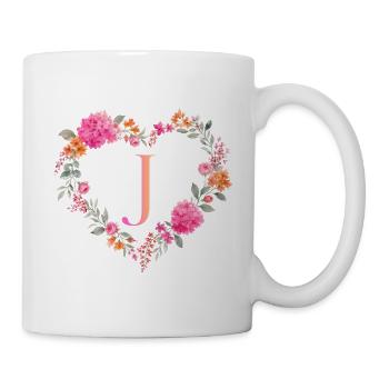 J Monogramm Blumen Herz personalisierbar - Tasse - Weiß - Rechts