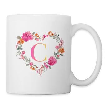C Monogramm Blumen Herz personalisierbar - Tasse - Weiß - Rechts