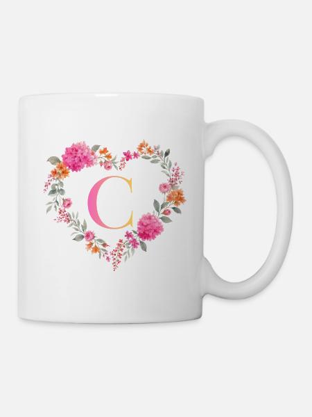 C Monogramm Blumen Herz personalisierbar - Tasse - Weiß