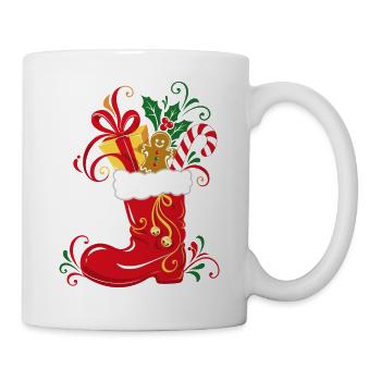 Nikolausstiefel mit Geschenken - Weihnachten - Tasse - Weiß - Rechts
