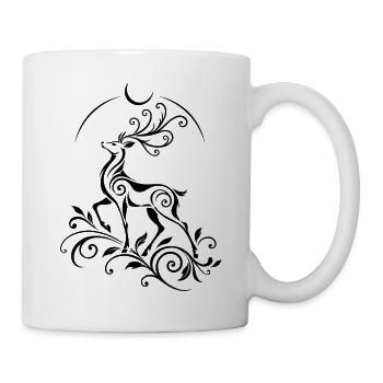 Hirsch mit Mond - Mystisches Waldmotiv - Tasse - Weiß - Rechts