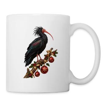 Waldrapp mit rubinroten Weihnachtskugeln - Tasse - Weiß - Rechts