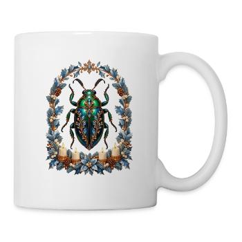 Prunkkäfer im eisblauen Adventsfenster - Tasse - Weiß - Rechts