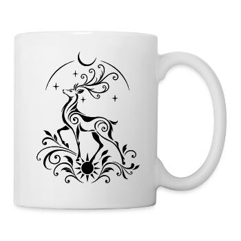 Hirsch mit Sonne und Mond - Wintersonnenwende - Tasse - Weiß - Rechts
