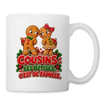 Cousins: Unsinn liegt in der Familie – Weihnachten - Tasse - Weiß - Rechts