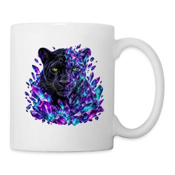 Schwarzer Panther mit grünen Augen und violetten Kristallen - Tasse - Weiß - Rechts