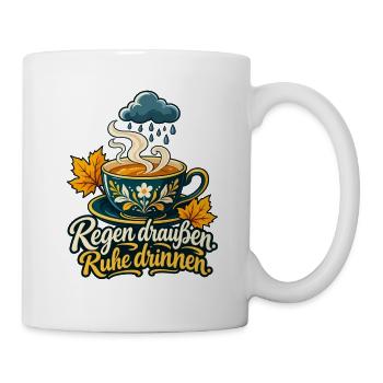 Tee Shirt für Regentage mit Spruch Regen draußen  - Tasse - Weiß - Rechts