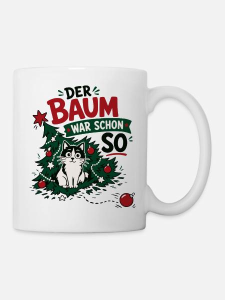 Lustige Katze im Weihnachtsbaum - Tasse - Weiß