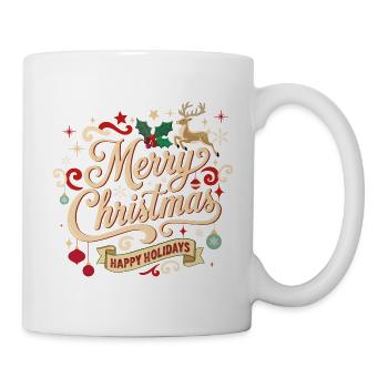 Merry Christmas Vintage Schriftzug - Tasse - Weiß - Rechts