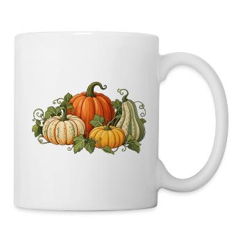 Herbst Kürbis mit vier Kürbissen botanischer Stil  - Tasse - Weiß - Rechts