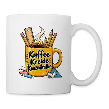 Lehrer Shirt mit Kaffeetasse und Spruch Kaffee  - Tasse - Weiß - Rechts