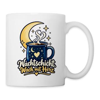 Nachtschicht Shirt mit Mond - Spruch Nachtschicht - Tasse - Weiß - Rechts