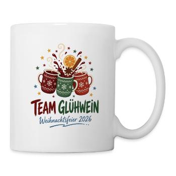 Team Glühwein – Weihnachtsfeier 2026 Gruppenshirt - Tasse - Weiß - Rechts