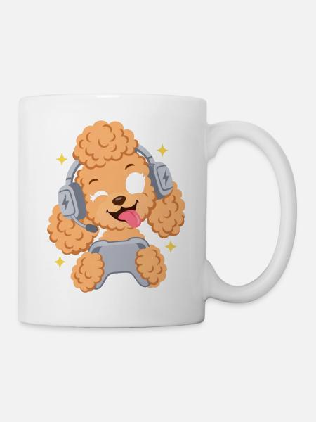 Gaming-Pudel mit Headset - Tasse - Weiß
