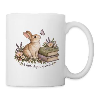 Kaninchen zwischen Büchern und Blumen - Tasse - Weiß - Rechts
