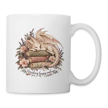 Schlafender Bücherdrache – Happy Endings - Tasse - Weiß - Rechts