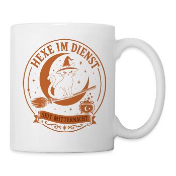 Hexe im Dienst, Vintage Katze Halloween Badge - Tasse - Weiß - Rechts