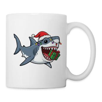 Weihnachtshai mit Lichterkette Hai Fisch Christmas - Tasse - Weiß - Rechts