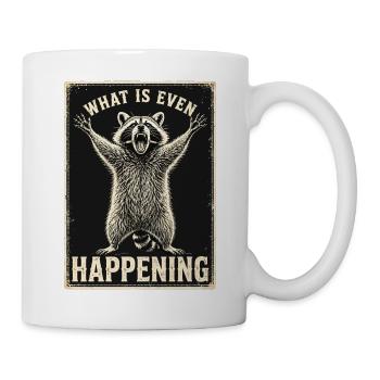 Lustiger Waschbär Was passiert hier überhaupt Meme Tee - Tasse - Weiß - Rechts