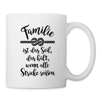 Familie hält zusammen – Familienliebe Seil Motiv - Tasse - Weiß - Rechts
