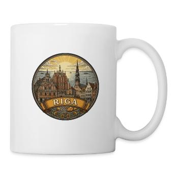 Riga Lettland Reiseabzeichen Haus der Schwarzkopf-Geschenk - Tasse - Weiß - Rechts