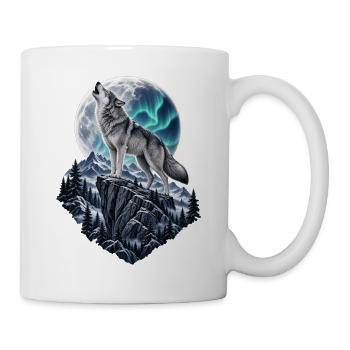 Wolf heult vor dem Mond Mondlicht Wolf wilde Tiere - Tasse - Weiß - Rechts