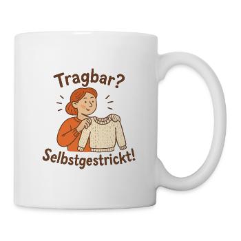 Erstes Strickstück fertig: Geschenk für Anfänger - Tasse - Weiß - Rechts