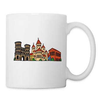 Trier Skyline im bunten Wachsmalstil - Tasse - Weiß - Rechts
