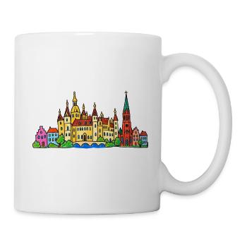 Schwerin Skyline im bunten Wachsmalstil - Tasse - Weiß - Rechts