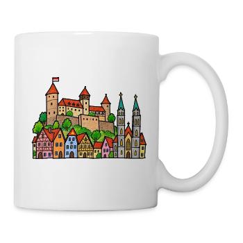 Nürnberg Skyline im bunten Wachsmalstil - Tasse - Weiß - Rechts