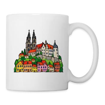 Meißen Skyline im bunten Wachsmalstil - Tasse - Weiß - Rechts