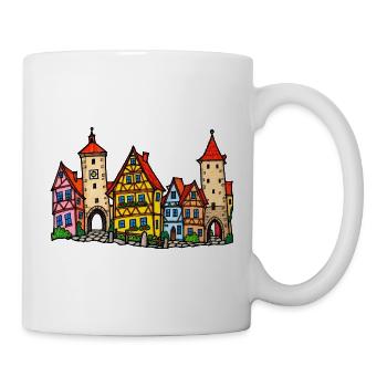 Rothenburg Skyline im bunten Wachsmalstil - Tasse - Weiß - Rechts