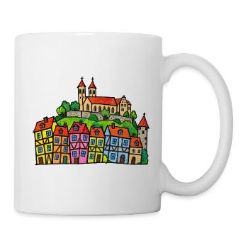 Quedlinburg Skyline im bunten Wachsmalstil - Tasse - Weiß - Rechts