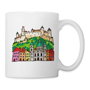 Salzburg Skyline im bunten Wachsmalstil - Tasse - Weiß - Rechts