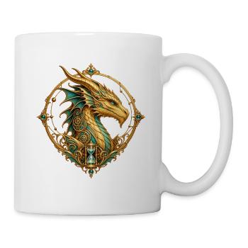 Zeitdrache – Steampunk-Wappen mit Sanduhr - Tasse - Weiß - Rechts