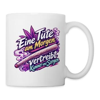 Eine Tüte am Morgen – Lustiger Kiffer Spruch Rosa - Tasse - Weiß - Rechts
