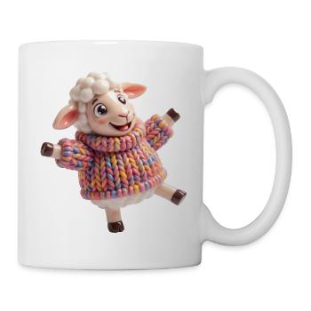 Lämmchen im bunten Strickpullover - Tasse - Weiß - Rechts