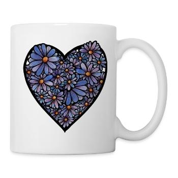 Blaue Blütenherzblüte - Tasse - Weiß - Rechts