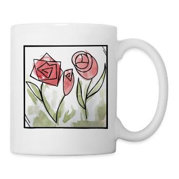 Geometrisches Rosen-Aquarell - Tasse - Weiß - Rechts