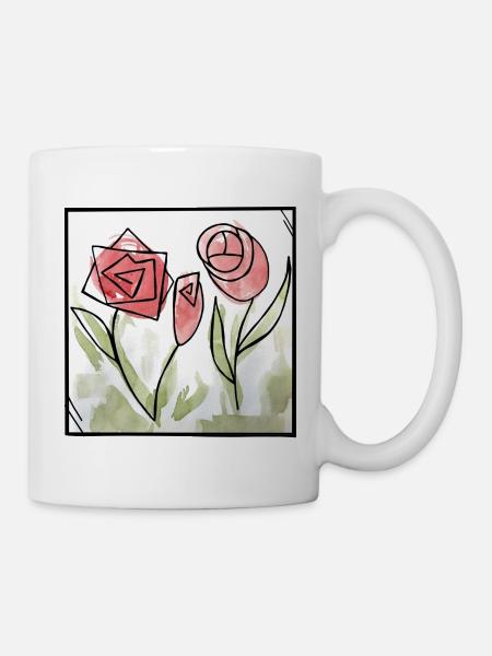Geometrisches Rosen-Aquarell - Tasse - Weiß