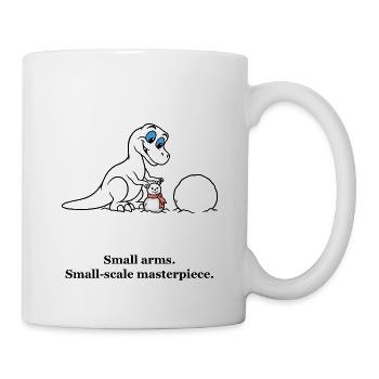 Kleiner T-Rex baut einen Weihnachtsschneemann - Tasse - Weiß - Rechts