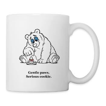 Sanfter Weihnachtsbär schmückt einen Keks - Tasse - Weiß - Rechts